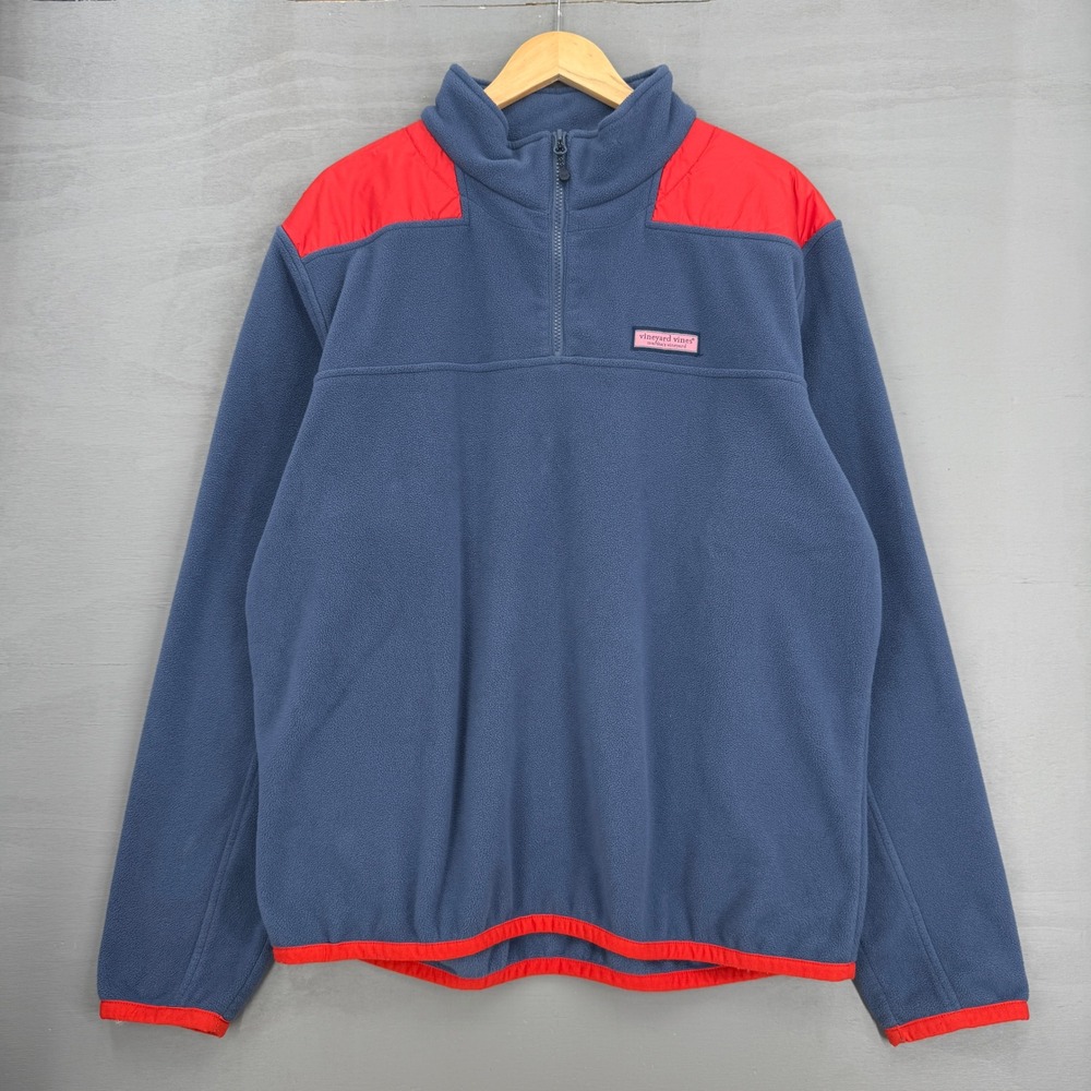 Vineyard Vines Fleece‎ Pullover Blue Red Quarter Zip Colorblock XL